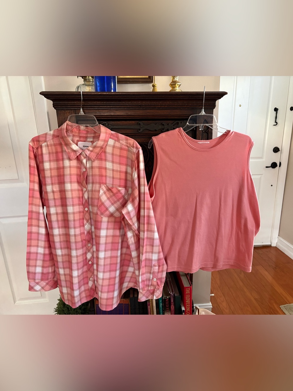 Sonoma: XL, Pink Plaid Button-Up Shirt & Solid Tank Top Set